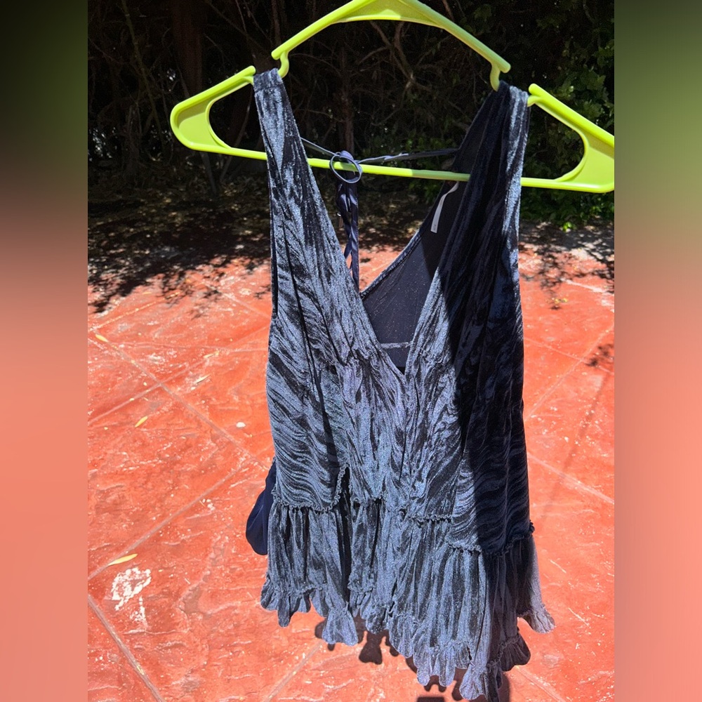 Free People Dark Purple Velvet Short Dress w/ Pockets size medium!